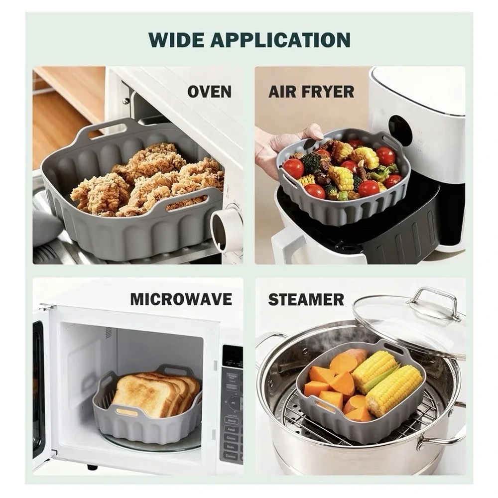 6 PCS Air Fryer Silicone Liners, 8 Inch Square Silicone Air Fryer Liners  [W]